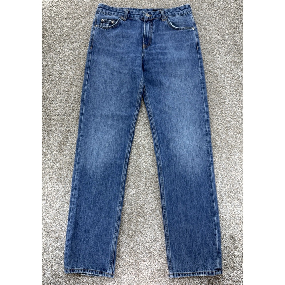 ZARA Straight‎ Leg Jeans Womens 6 Blue Stonewash Mid Rise Cotton Denim 5-Pocket